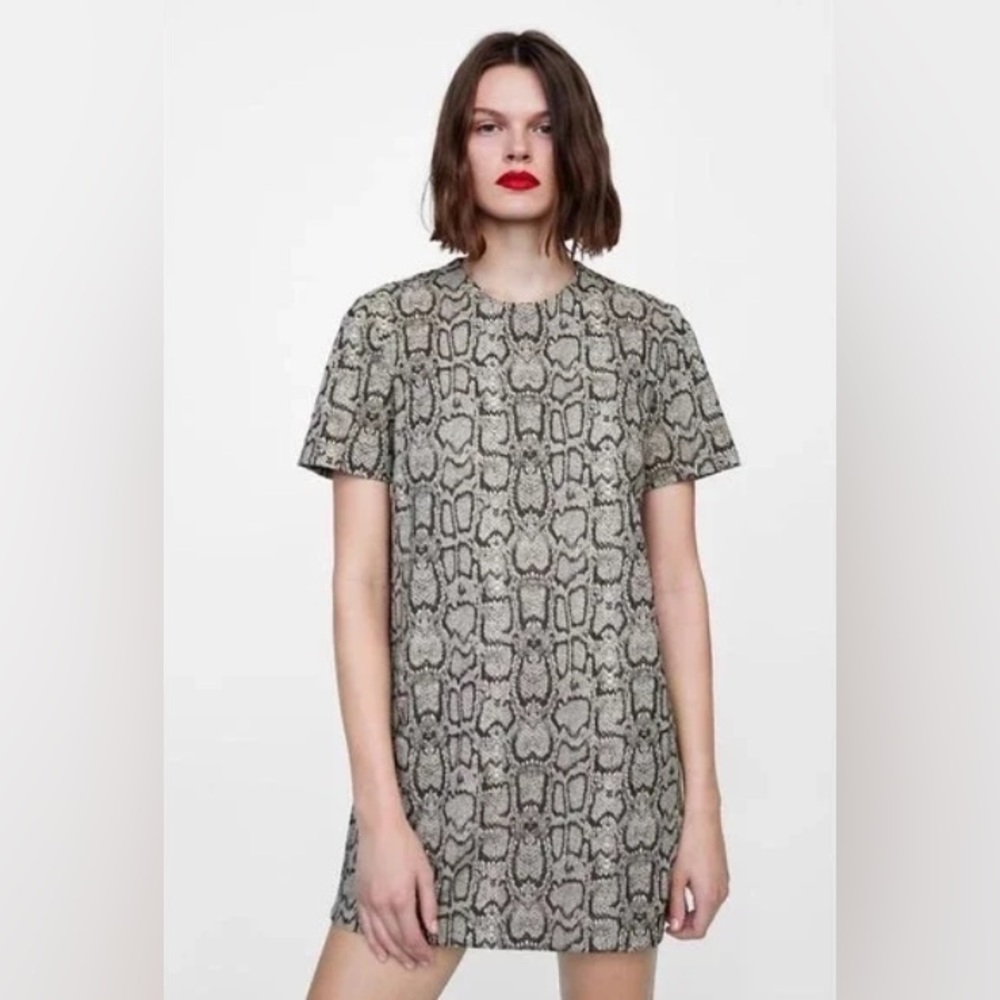 short sleeve snake print dress Snake Print Mini Dress